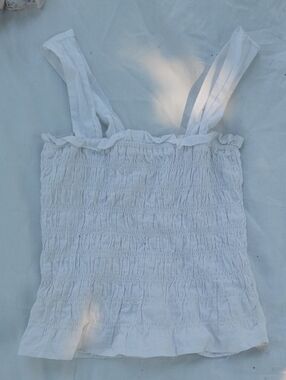 Home made Women’s White Smocked Tank Top with Straps Size XXS